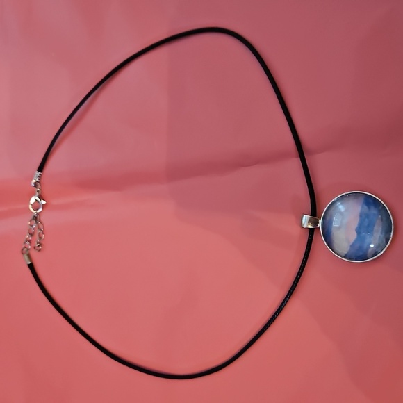 Blue, Pink, and Silver Pendant Necklace Z Ropr Chain - Picture 2 of 5